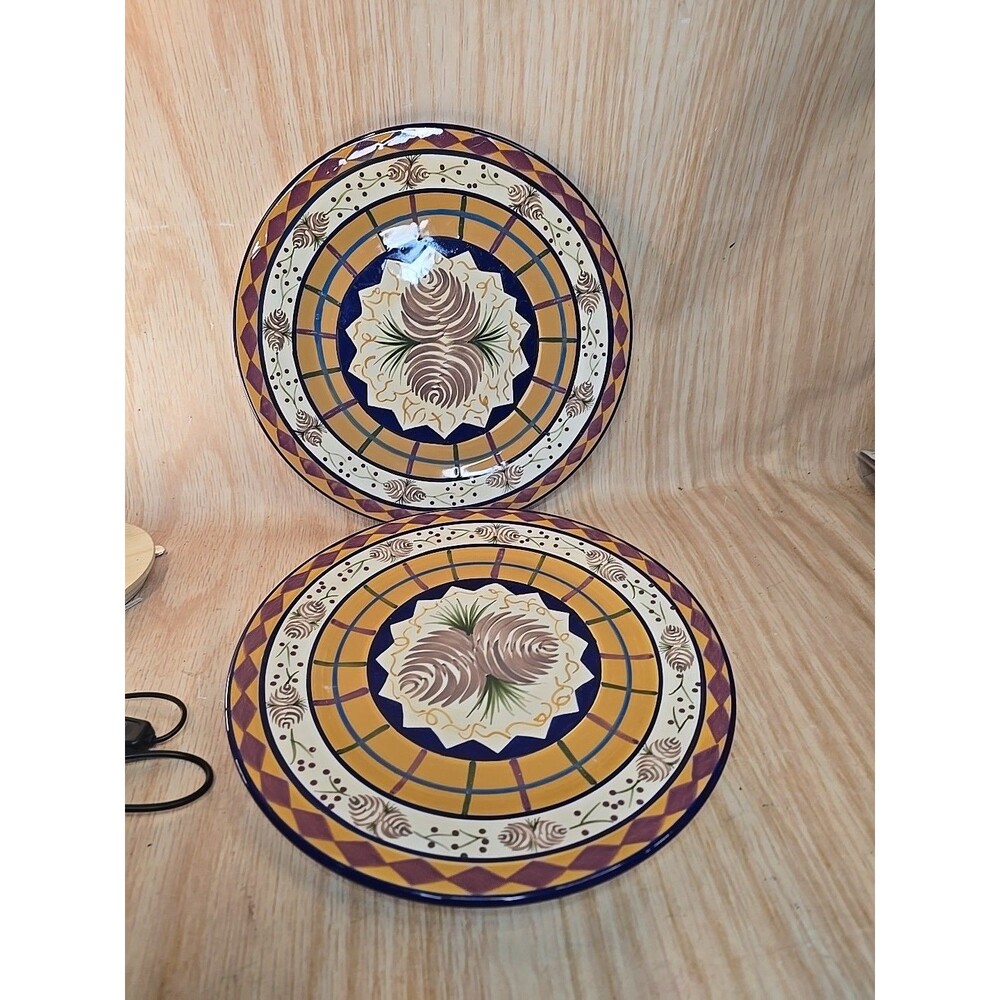 Zrike Danna Cullen Design Pinecone Round Platter 11" Diameter set of 2